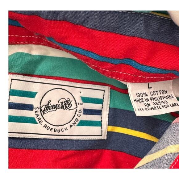 Vintage Sears Striped Cotton Short Sleeve Shirt 80s 90s Retro large - Picture 11 of 12